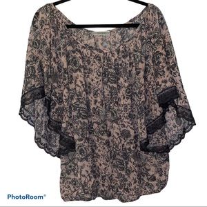 ANTHROPOLOGIE PLEIONE FLORAL BATWING BLOUSE XL